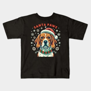 Cute beagle dog with christmas hat, Santa paws text Kids T-Shirt